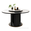 Conjunto de mesa de jantar de laje de mármore redondo de luxo moderno